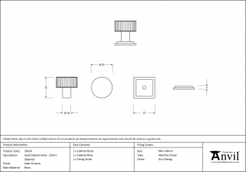 Satin Chrome Judd Cabinet Knob - 25mm (Square)