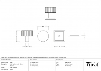 Satin Chrome Judd Cabinet Knob - 32mm (Square)