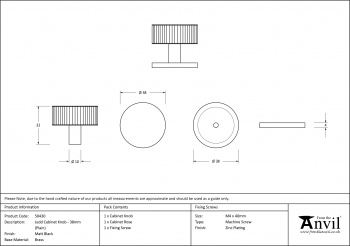 Matt Black Judd Cabinet Knob - 38mm (Plain)