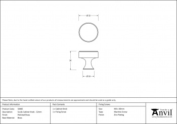 Polished Brass Scully Cabinet Knob - 32mm