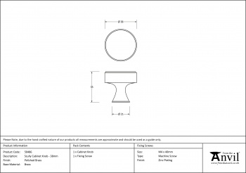 Polished Brass Scully Cabinet Knob - 38mm