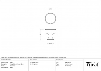 Aged Brass Scully Cabinet Knob - 32mm