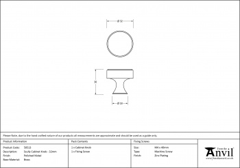 Polished Nickel Scully Cabinet Knob - 32mm