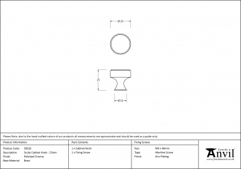 Polished Chrome Scully Cabinet Knob - 25mm