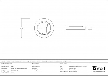 Polished Brass Round Euro Escutcheon (Plain)