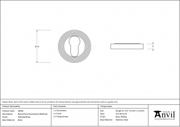 Polished Brass Round Euro Escutcheon (Beehive)