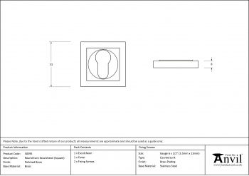 Polished Brass Round Euro Escutcheon (Square)