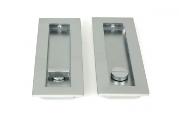 Satin Chrome 175mm Plain Rectangular Pull - Privacy Set