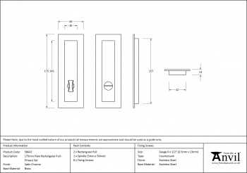 Satin Chrome 175mm Plain Rectangular Pull - Privacy Set