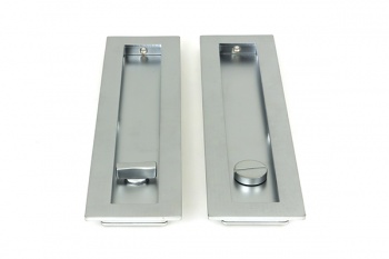 Satin Chrome 250mm Plain Rectangular Pull - Privacy Set