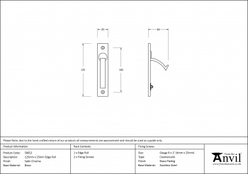 Satin Chrome 125mm x 25mm Edge Pull