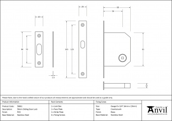 PVD 50mm Sliding Door Lock