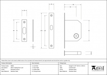 Polished Chrome 50mm Sliding Door Lock