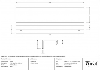 Polished Brass 200mm Plain Edge Pull