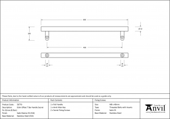 Satin Marine SS (316) 0.6m Offset T Bar Handle Secret Fix 32mm ÿ