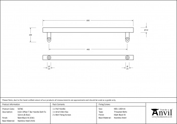 Matt Black (316) 0.6m Offset T Bar Handle Bolt Fix 32mm ÿ