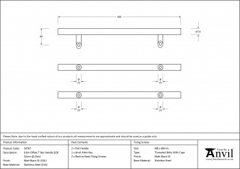 Matt Black (316) 0.6m Offset T Bar Handle B2B 32mm ÿ
