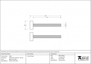 Aged Brass (304) 100mm Bolt Fixings for T Bar (2)