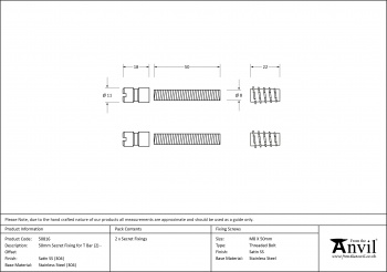 Satin SS (304) 50mm Secret Fixings for T Bar (2) - Offset