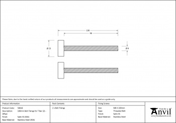 Satin SS (304) 100mm Bolt Fixings for T Bar (2) - Offset