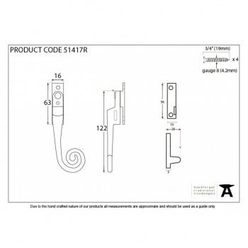 Black Night Vent Monkeytail Fastener RH - Locking