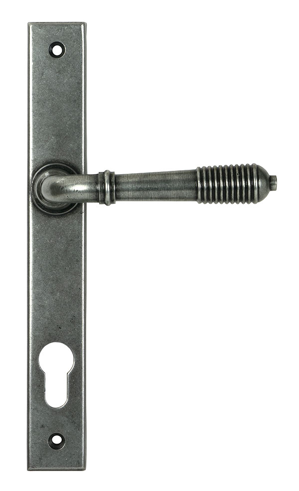 Pewter Reeded Slimline Lever Espag. Lock Set