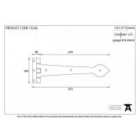 Black Smooth 12'' T Hinge (Pair)