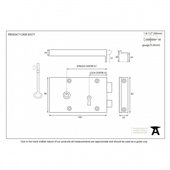 Polished Brass Left Hand Rim Lock - Small