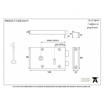 Polished Brass Left Hand Rim Lock - Small