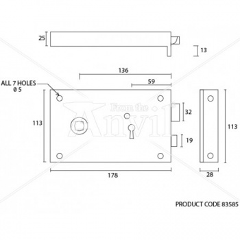 Large Left Hand Rim Lock - Brass or Iron