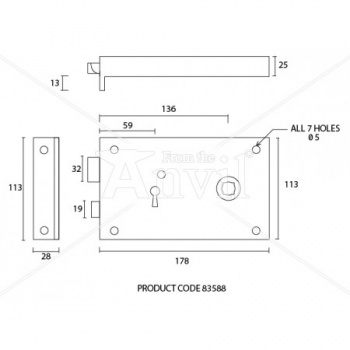 Large Right Hand Rim Lock - Brass or Iron