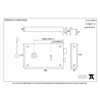 Iron Left Hand Rim Lock - Large