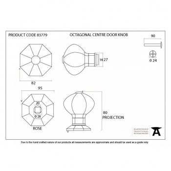 Octagonal Centre Door Knob - Black