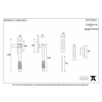 Aged Brass Reeded Fastener - Locking