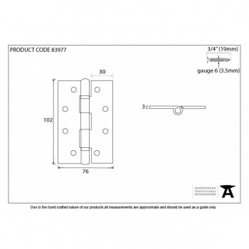 Aged Bronze 4'' Ball Bearing Butt Hinge (Pair)