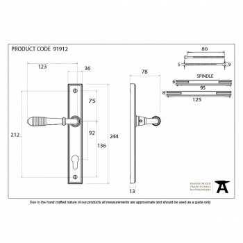 Polished Bronze Reeded Slimline Lever Espag. Lock Set