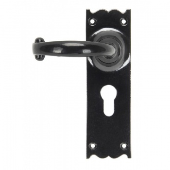 Black Cottage Lever Euro Lock Set