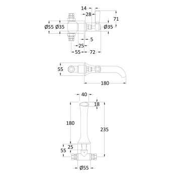 BC Designs Victrion Lever 3 Hole Wall Mounted Basin Filler