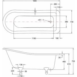 Burlington Harewood Slipper Bath with Standard Feet