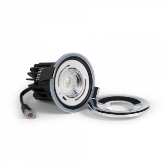 Polished Chrome LED Downlights, Fire Rated, Fixed, IP65, CCT Switch, High CRI, Dimmable