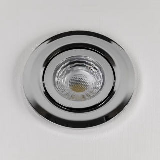 Polished Chrome Adjustable 3K Warm White Tiltable LED Downlights, Fire Rated, IP44, High CRI, Dimmable