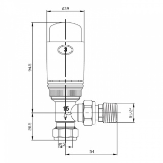 Elegance angled chrome TRV wheel-head & manual wheel-head