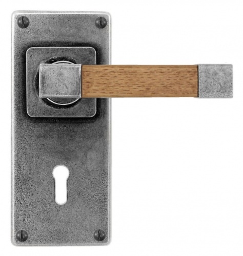 Finesse Eden Jesmond Pewter and Oak Door Handle on Backplate