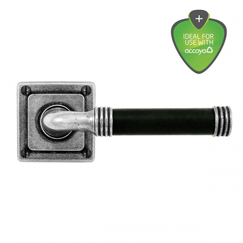 Finesse Jarrow Jesmond Pewter and Black Leather Door Handle on Square Rose