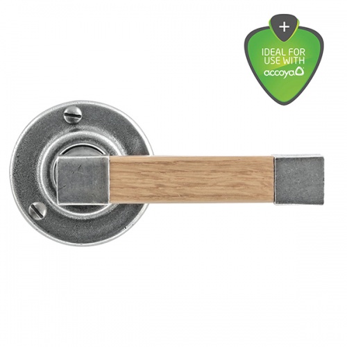 Finesse Eden Pewter and Oak Door Handle on Round Rose