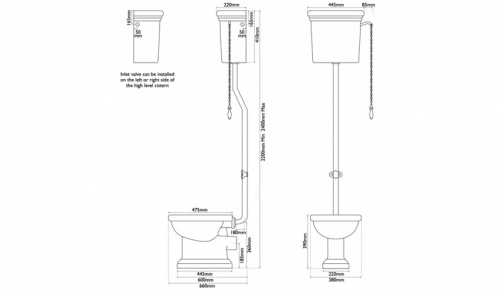 Hampton High Level Traditional Toilet - WC, Cistern And Pan