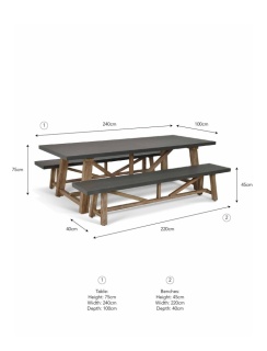 Chilford Table & Bench Set | Grey