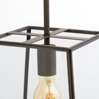 London Geotrapeze Metal Glass Lantern Pendant Light - Small (With Fixed Mounting Bar)