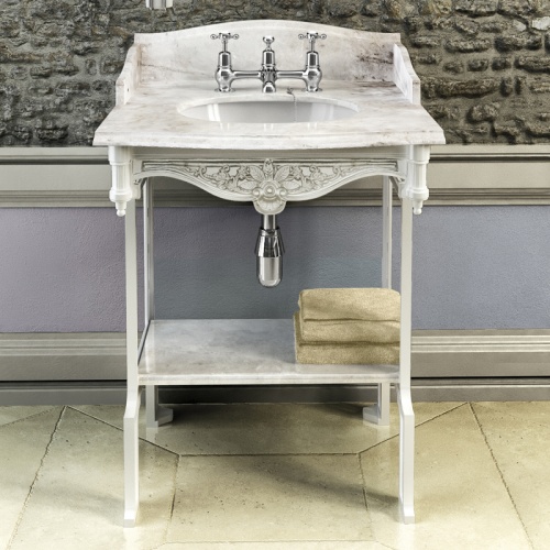 Carrara marble top & basin with black aluminium washstand