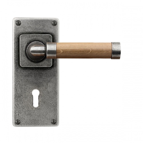 Finesse Milton Jesmond Pewter and Oak Door Handle on Backplate